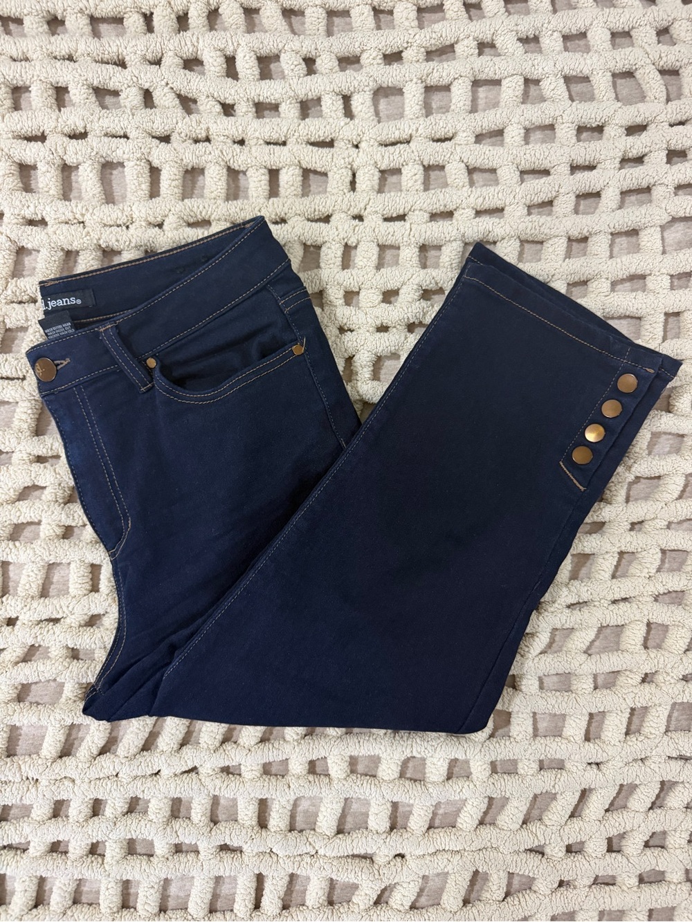 Dark Blue Women's Stretch Jeans with Side Button Detail #0215